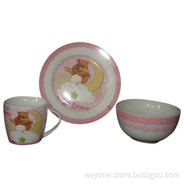 3pcs Fine Porcelain Children's Dinner Set with Cute Decal